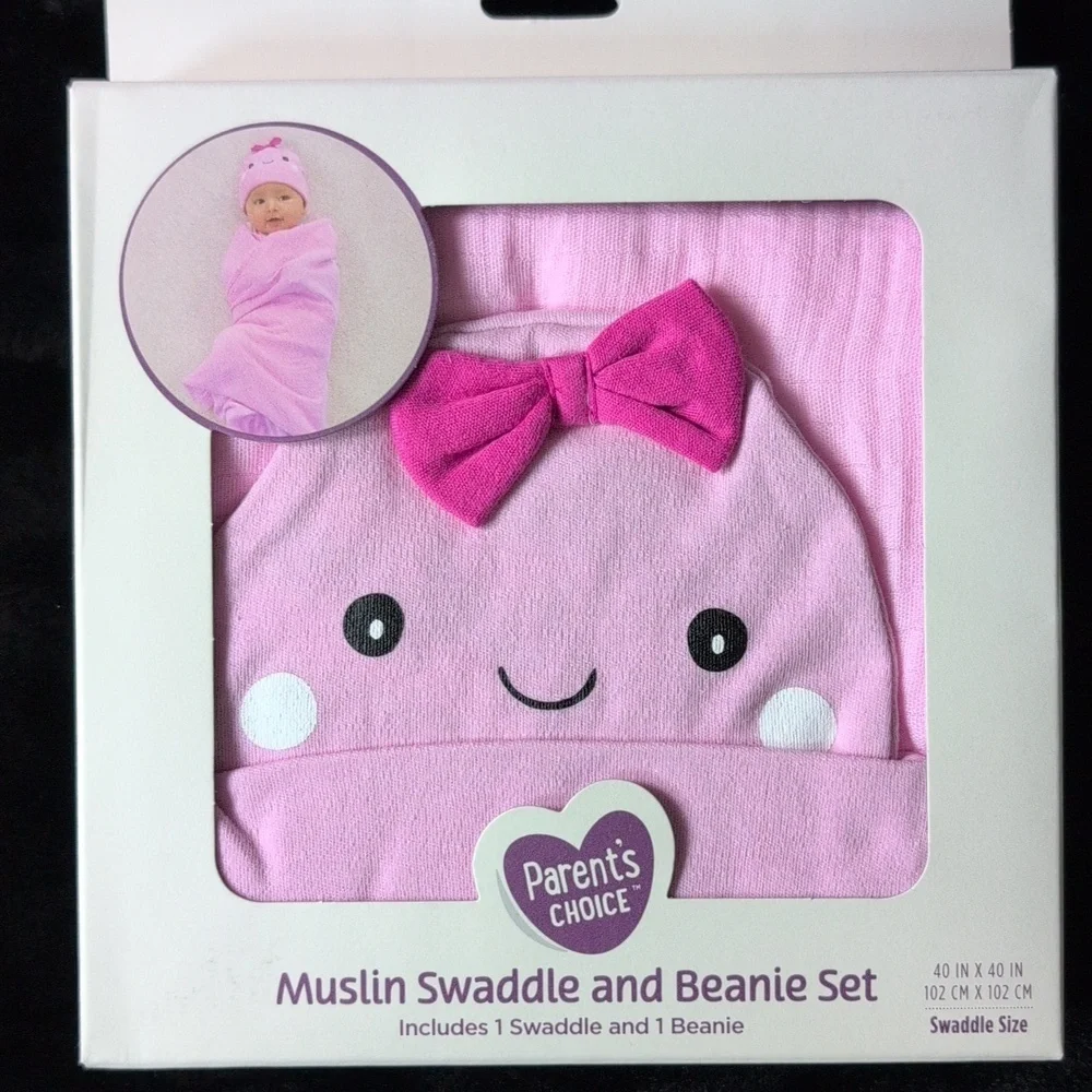 Muslin Swaddle and Beanie Set. New‎
